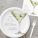A Tini Bit Older Martini Birthday Paper Plates<br><div class="desc">Tini Bit Older Birthday Paper Plate. This playful paper plate features a watercolor green martini glass with olives on the right side, paired with the phrase “A Tini Bit Older” at the top in stylish handwritten script for a fun, cheeky vibe. The birthday person's name and age are displayed at...</div>