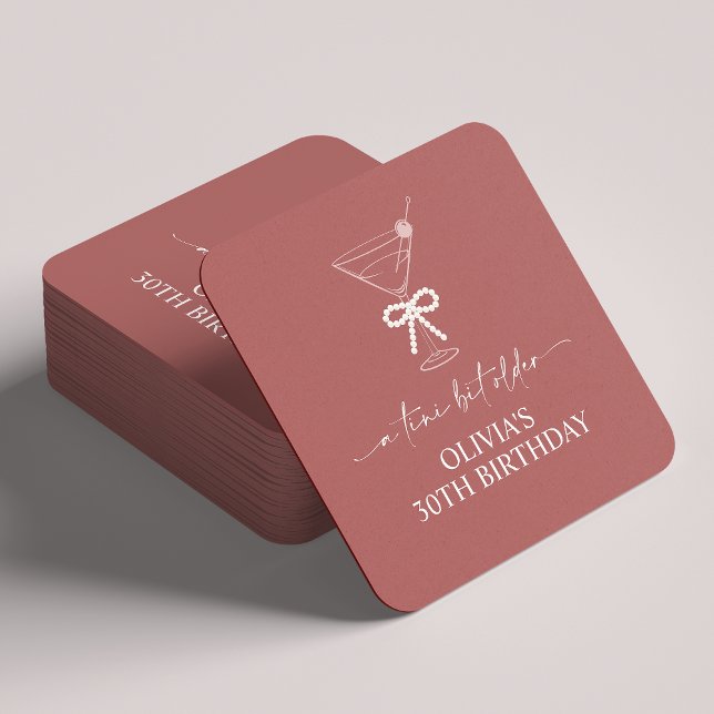 A Tini Bit Older Martini Birthday Party Favor Square Paper Coaster (Creator Uploaded)