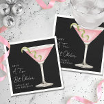 A Tini Bit Older Martini Birthday Party Napkins<br><div class="desc">Tini Bit Older Birthday Cocktail Napkin. Set on a black background with white fonts, this design has a bold, contemporary, and chic look. A watercolor pink cosmopolitan martini glass with a lime twist sits on the right side, adding a playful pop of color. The phrase “A Tini Bit Older” appears...</div>