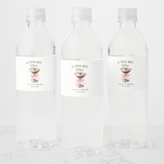 A Tini Bit Older Martini Birthday party  Water Bottle Label (Bottles)
