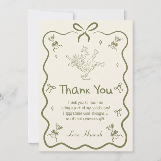 A Tini Bit Older Martini Bow Birthday Party Thank You Card (Front)