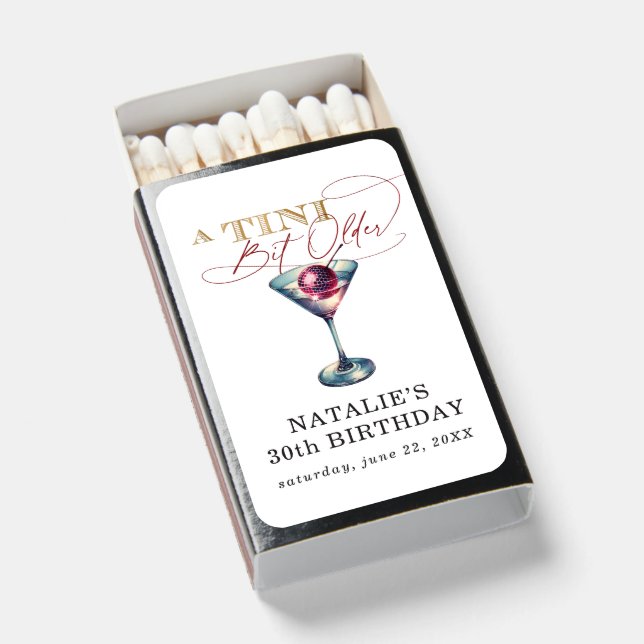 A Tini Bit Older Martini Cherry Birthday Matchboxes (Front Open)