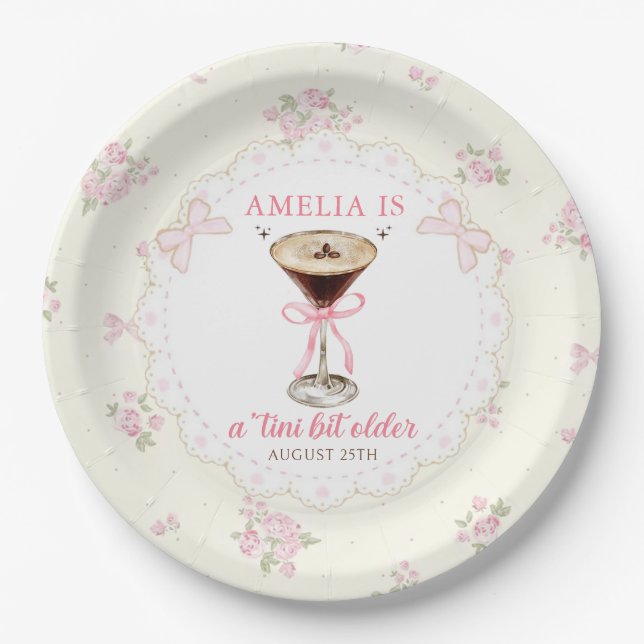 A Tini Bit Older Martini Coquette Birthday Paper Plates (Front)