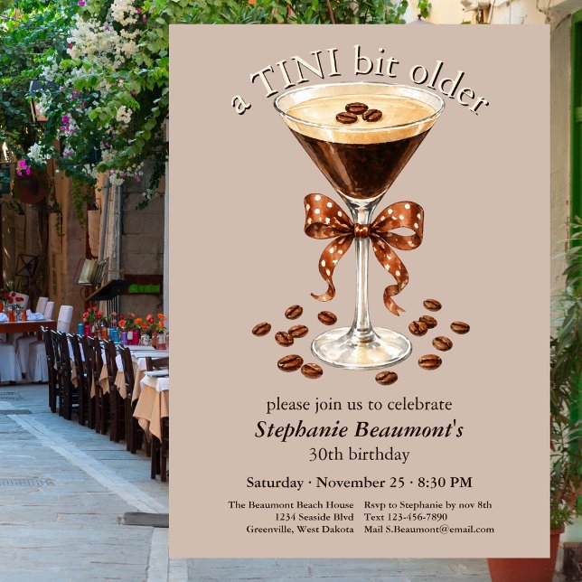 A Tini Bit Older Martini Espresso Brown Bow 30th Invitation (Creator Uploaded)
