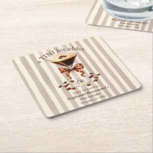 A Tini Bit Older Martini Espresso Stripes Bow 30th Square Paper Coaster