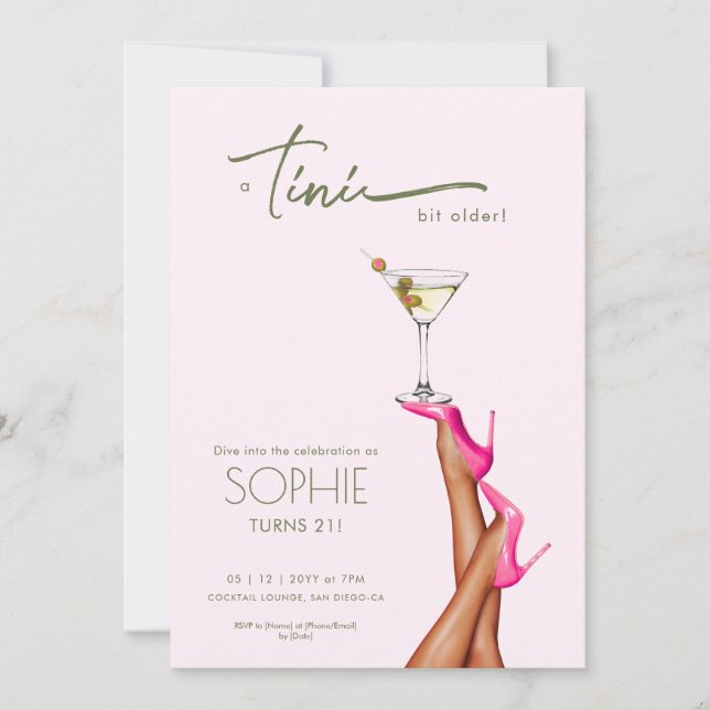 A Tini Bit Older Martini Pink Birthday Invite (Front)