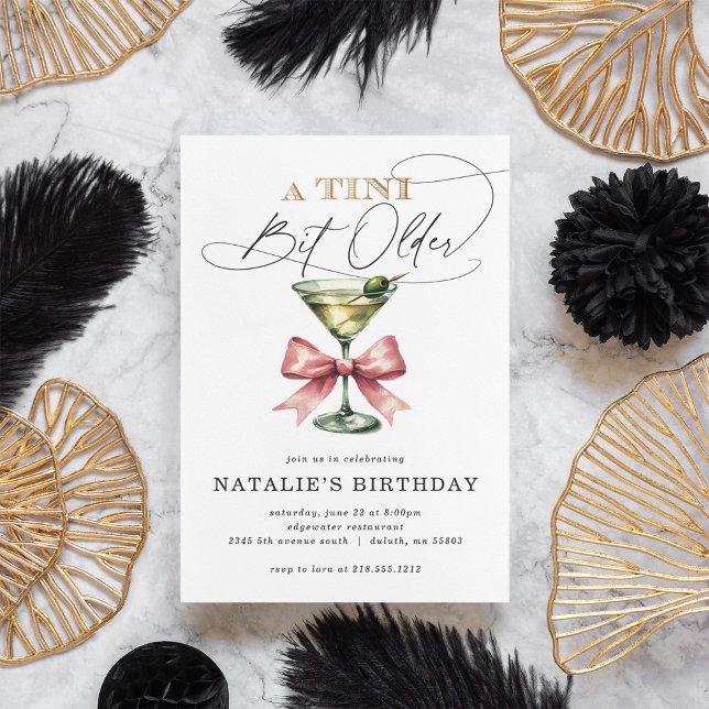A Tini Bit Older Martini Pink Bow Birthday Invitation (A Tini Bit Older Martini Pink Bow Birthday Invitation)