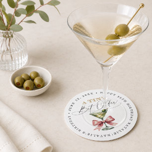 A Tini Bit Older Martini Pink Bow Birthday Round Paper Coaster