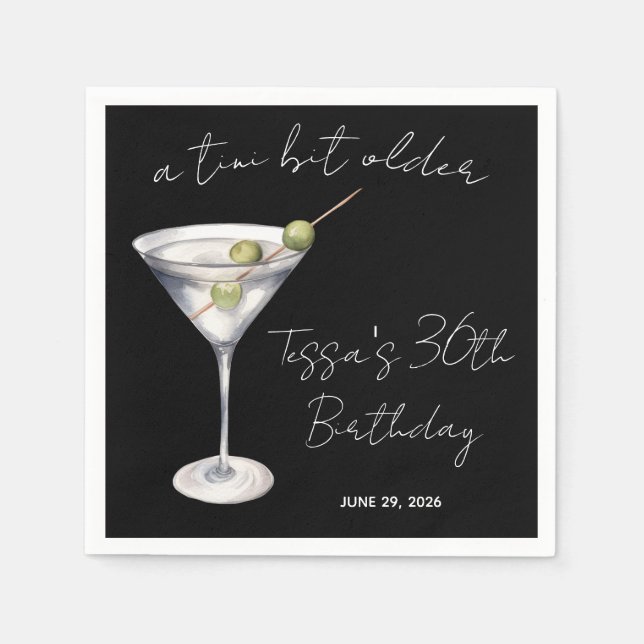 A Tini Bit Older, Martini Themed Birthday Party Napkins (Front)