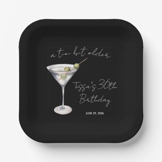A Tini Bit Older, Martini Themed Birthday Party Paper Plates (Front)