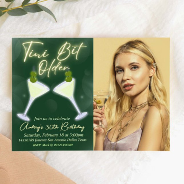 A Tini Bit Older - Martini with Photo Invitation (A Tini Bit Older - Martini with Photo Picture Landscape Invitation)
