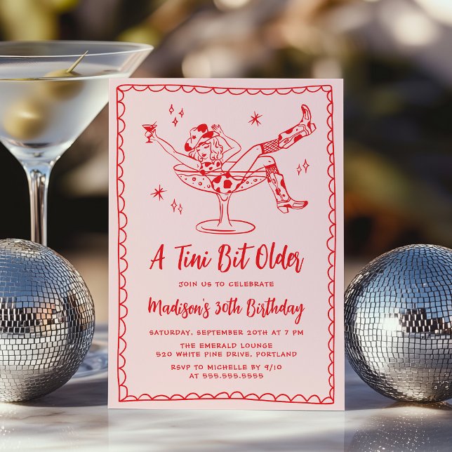 A Tini Bit Older Pink and Red Birthday Party Invitation (Creator Uploaded)