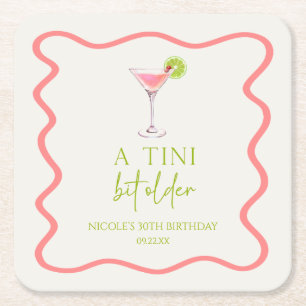 A Tini Bit Older Pink Cosmo Martini Birthday Party Square Paper Coaster