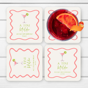 A Tini Bit Older Pink Cosmo Martini Birthday Party Square Paper Coaster