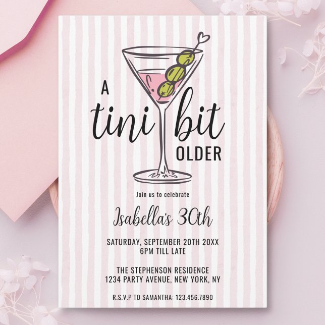 A Tini Bit Older Pink Martini Birthday Invitation (Creator Uploaded)