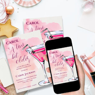 A Tini Bit Older Pink Martini Cocktail Birthday Invitation
