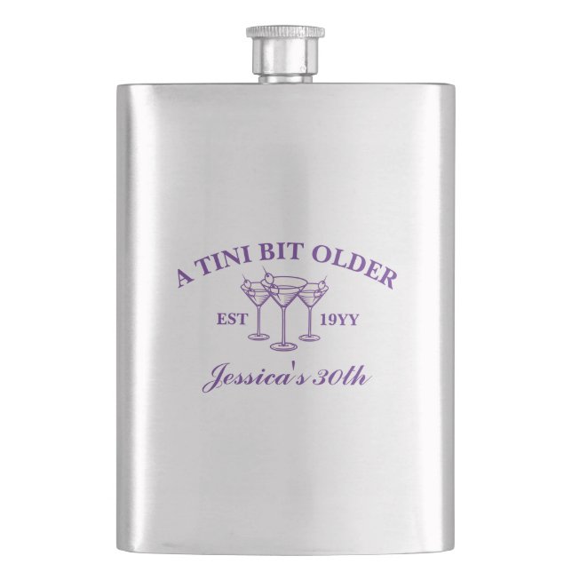 A Tini Bit Older Purple Martini Birthday Party  Flask (Front)