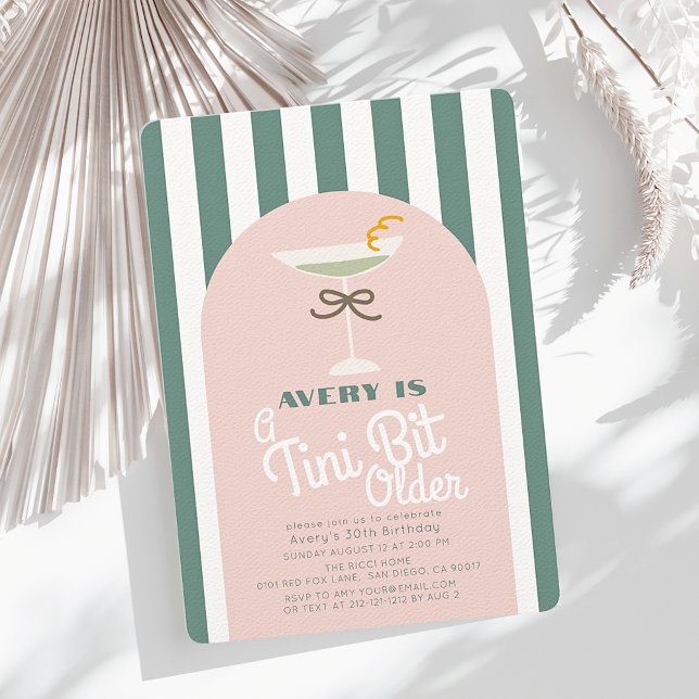 A Tini Bit Older Retro Pink Martini Birthday Invitation (Creator Uploaded)