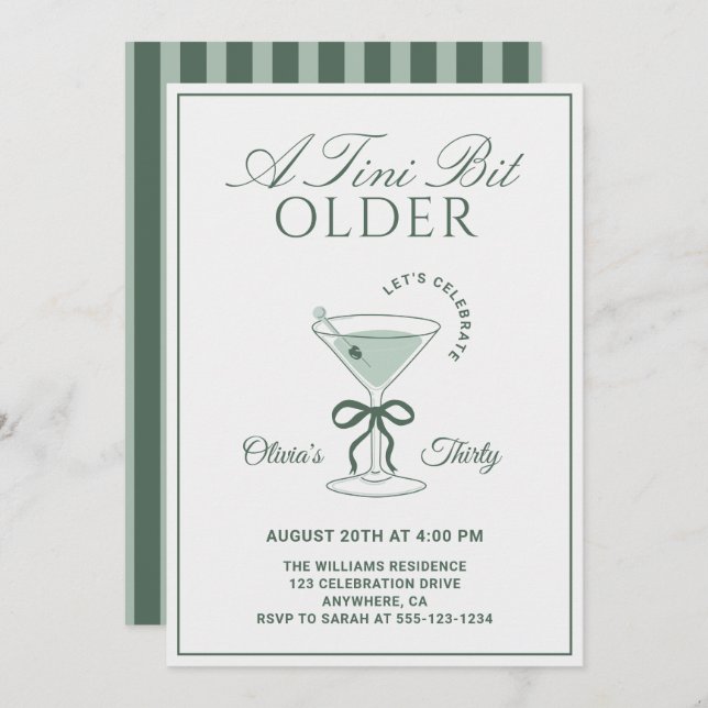 A Tini Bit Older Sage 30th Martini Birthday Invitation (Front/Back)