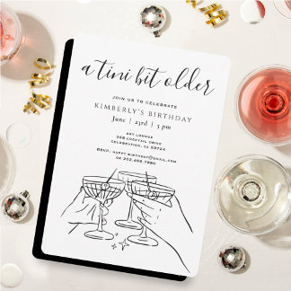 A Tini Bit Older White Chic Martini Birthday Party Invitation