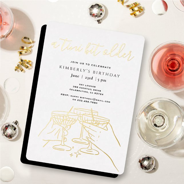 A Tini Bit Older White Gold Martini Birthday Party Foil Invitation (Creator Uploaded)