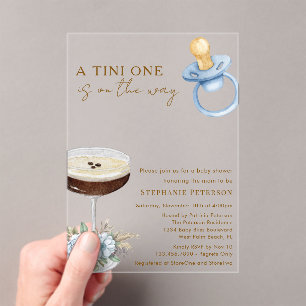 A Tini One Blue Paci Espresso Martini Baby Shower Acrylic Invitations