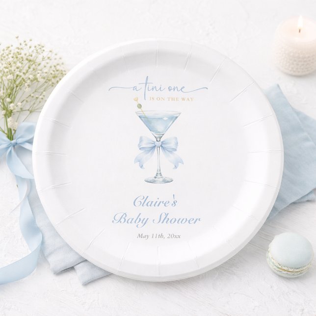A Tini One Dusty Blue Bow Boy Baby Shower     Paper Plates (Creator Uploaded)