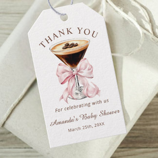 A tini One Espresso Martini Pink Bow Baby Shower Gift Tags