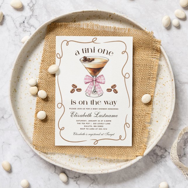 A Tini One Espresso Martini Pink Bow Baby Shower Invitation (A Tini One Espresso Martini Pink Bow Baby Shower Invitation)