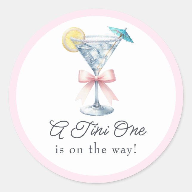 A Tini One Is on the Way Martini Baby Shower Classic Round Sticker (Front)