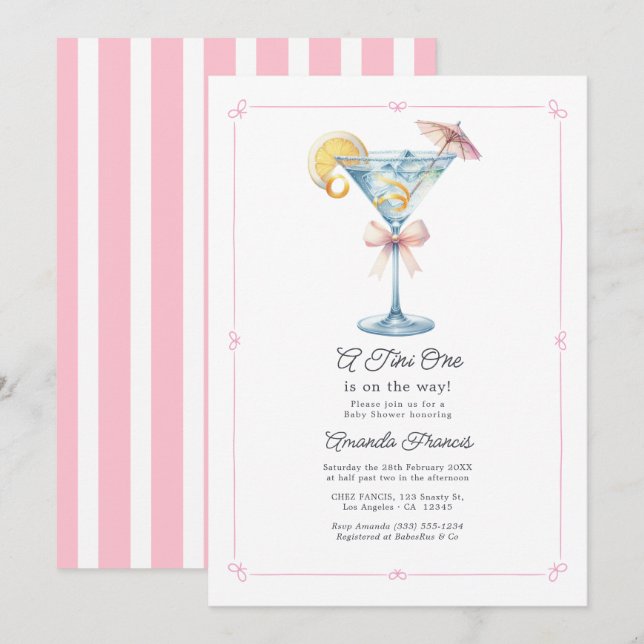 A Tini One Is on the Way Martini Baby Shower Invitation (Front/Back)