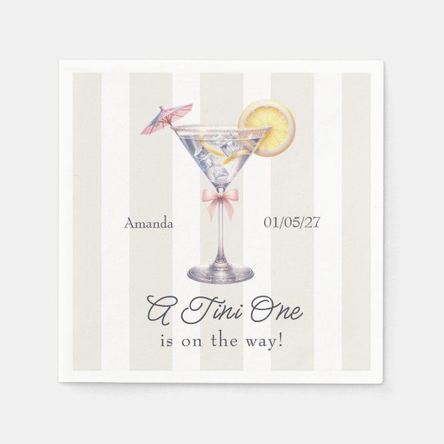 A Tini One Is on the Way Martini Baby Shower Napkins (Front)