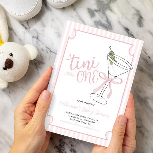 A Tini One Is on the Way Pink Stripes Baby Shower Invitation