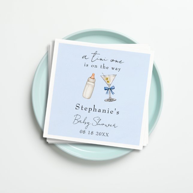 A Tini One Is One The Way Blue Martini Baby Shower Napkins (Creator Uploaded)