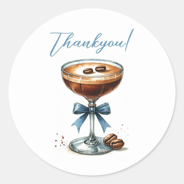 A Tini One Martini Blue Baby Shower Classic Round Sticker (Front)