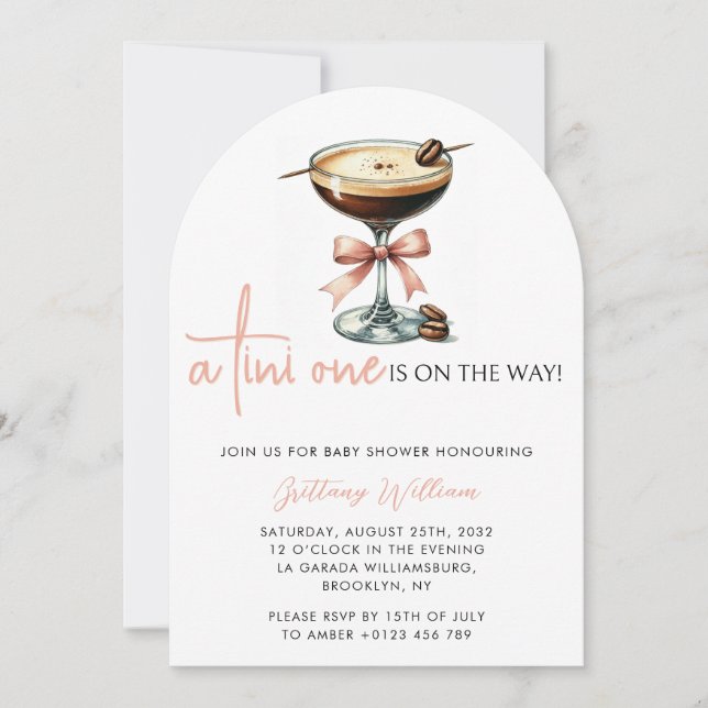 A Tini One Martini Pink Bow Baby Shower Arched Invitation (Front)