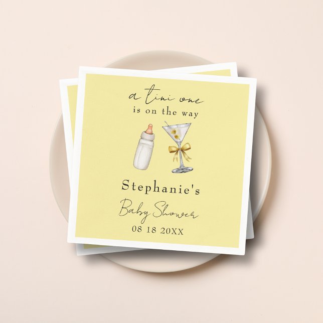 A Tini One On The Way Yellow Martini Baby Shower Napkins (Creator Uploaded)