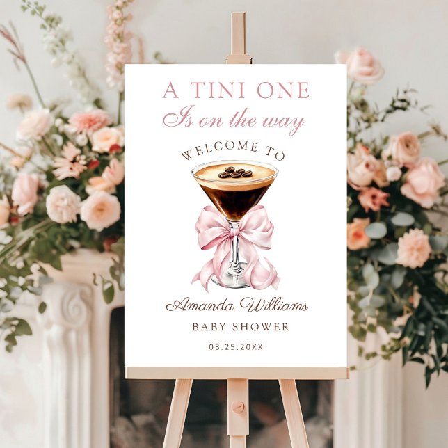 A Tini One Pink Bow Baby Shower Welcome Sign (A tini one is on the way Pink Bow baby shower welcome sign)