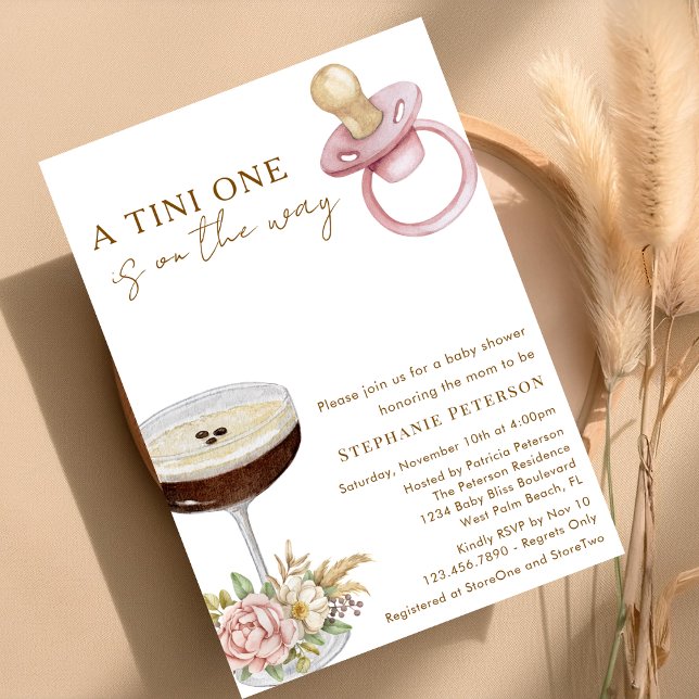 A Tini One Pink Paci Espresso Martini Baby Shower Invitation (Creator Uploaded)