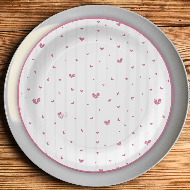 A Tiny Bit Engaged Pink Hearts Bridal Shower  Paper Plates (Creator Uploaded)