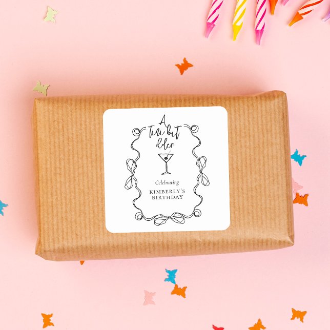 A Tiny Bit Older Black Wavy Border Birthday Party  Square Sticker (Creator Uploaded)