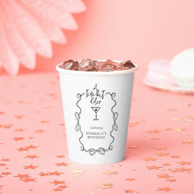 A Tiny Bit Older Chic Black Bow Border Birthday  Paper Cups (Insitu)