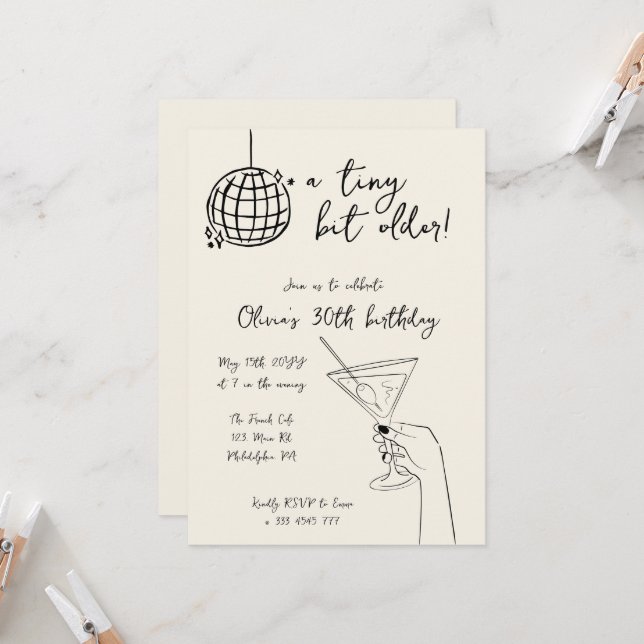 A tiny bit older Disco Ball Birthday Invitation (Front/Back In Situ)