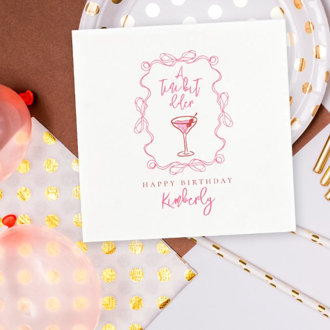 A Tiny Bit Older Pink Red Hand Drawn Birthday  Napkins (Creator Uploaded)