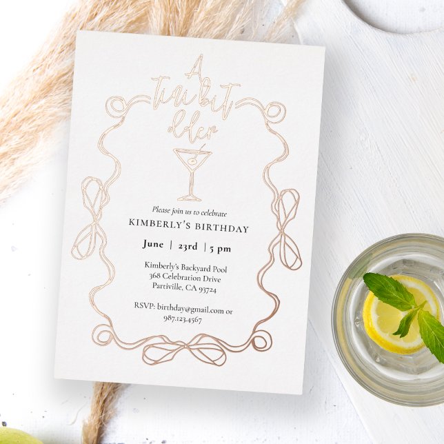 A Tiny Bit Older White Gold Martini Birthday Party Foil Invitation (Creator Uploaded)