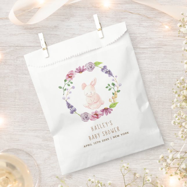 A Tiny Bunny Easter Floral Wreath Baby Shower  Favor Bag (Clipped)
