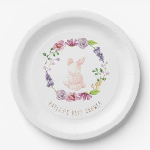 A Tiny Bunny Easter Floral Wreath Baby Shower Paper Plates