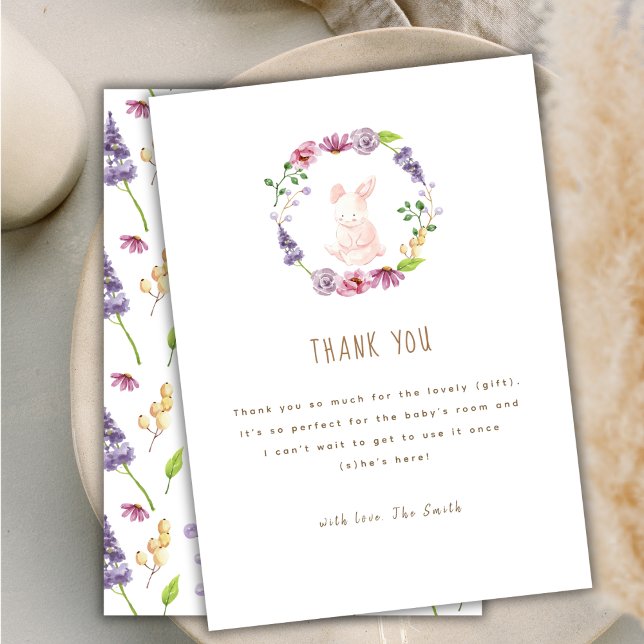 A Tiny Bunny Easter Floral Wreath Baby Shower  Thank You Card (A Tiny Bunny Easter Floral Wreath Baby Shower Thank You Card)