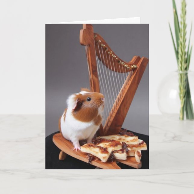 A Tiny Harpist’s Hello – Elegant Guinea Pig Card (Front)
