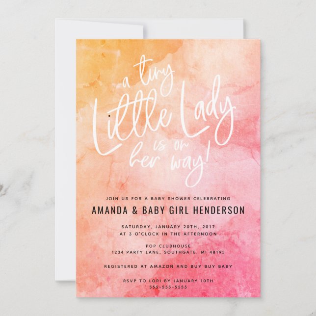 A Tiny Little Lady Baby Shower (pink/orange) Invitation (Front)